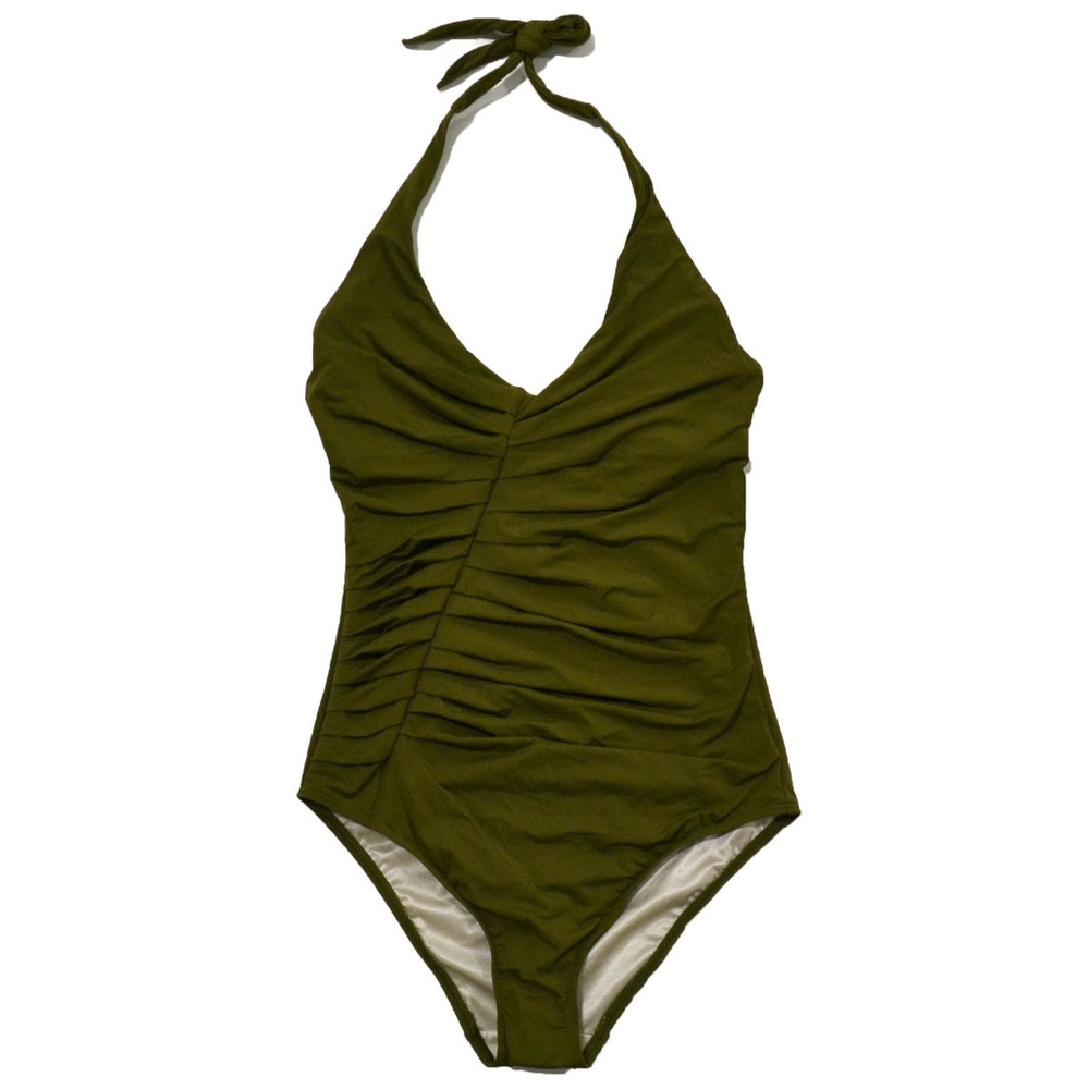 XS Victoria's Secret One Piece Halter Swimsuit Extra Small Olive Green